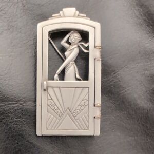 J.J Jonette Rare Collectible Pewter Hinged Brooch Lady Walking Greyhound